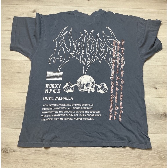 Darc Sport US Vs Them Premium Vintage Tee Norse Blue Graphic Skull Wolf XL NWT - Picture 2 of 7